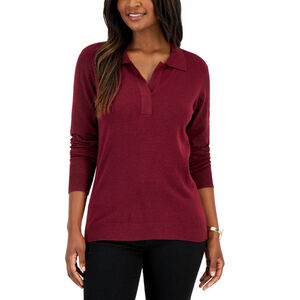 Karen Scott Women's Large Burgundy Soft Polo Sweater / Sweater NWT